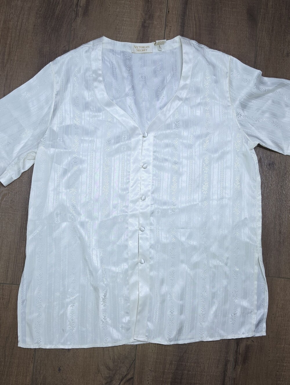 Vintage Victoria’s Secret Gold Label Ivory Satin Jacquard Pajama Top 90s